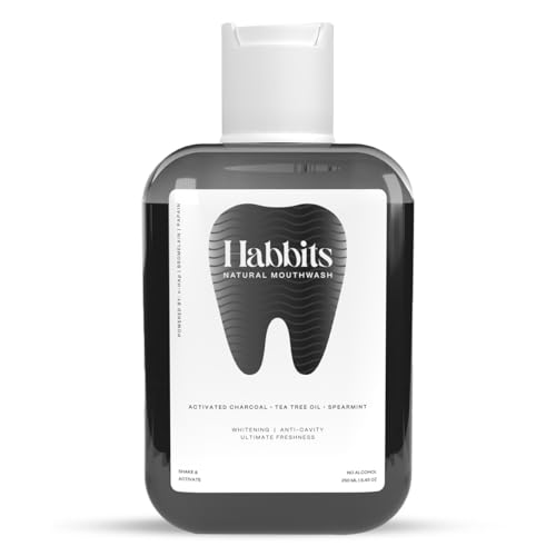 Image of Habbits Natural Oral Care Bundle | Charcoal Mouthwash + Teeth Whitening Powder + Copper Tongue Cleaner + 2 Biodegradable Toothbrushes | Vitamin Enriched SLS & Fluoride Free | FDA Certified | Combo Pack of 4