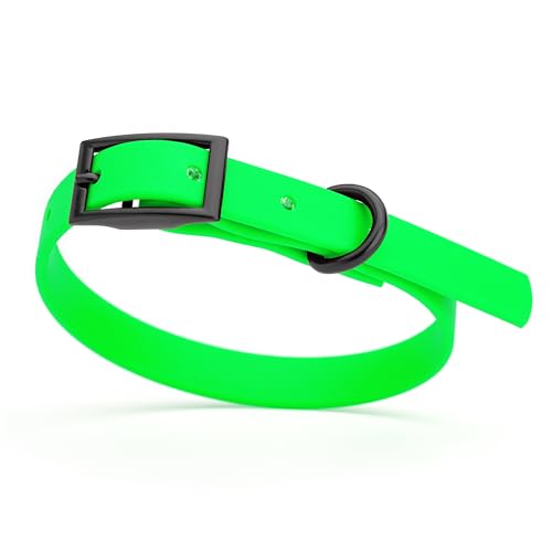 Image of Dogline Biothane Waterproof Dog Collar Strong Coated Nylon Webbing with Black Hardware Odor- Proof for Easy Care Easy to Clean High Performance Fits Small Medium or Large Dogs, Tropical Green