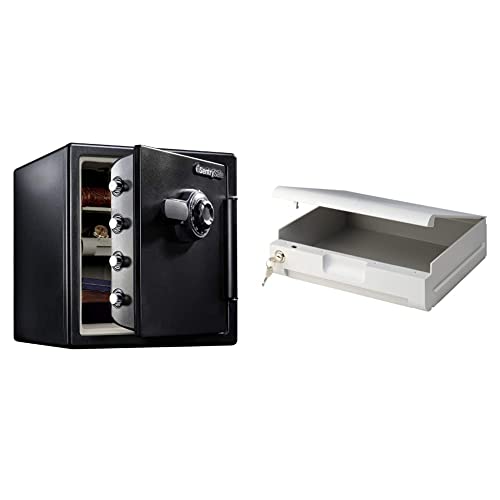 SentrySafe Fireproof and Waterproof Steel Home Safe, 1.23 Cubic Feet, 17.8 x 16.3 x 19.3 x Inches, SFW123CU, Black & Locking Drawer, Multi-Positional Safe Shelf Accessory, 913