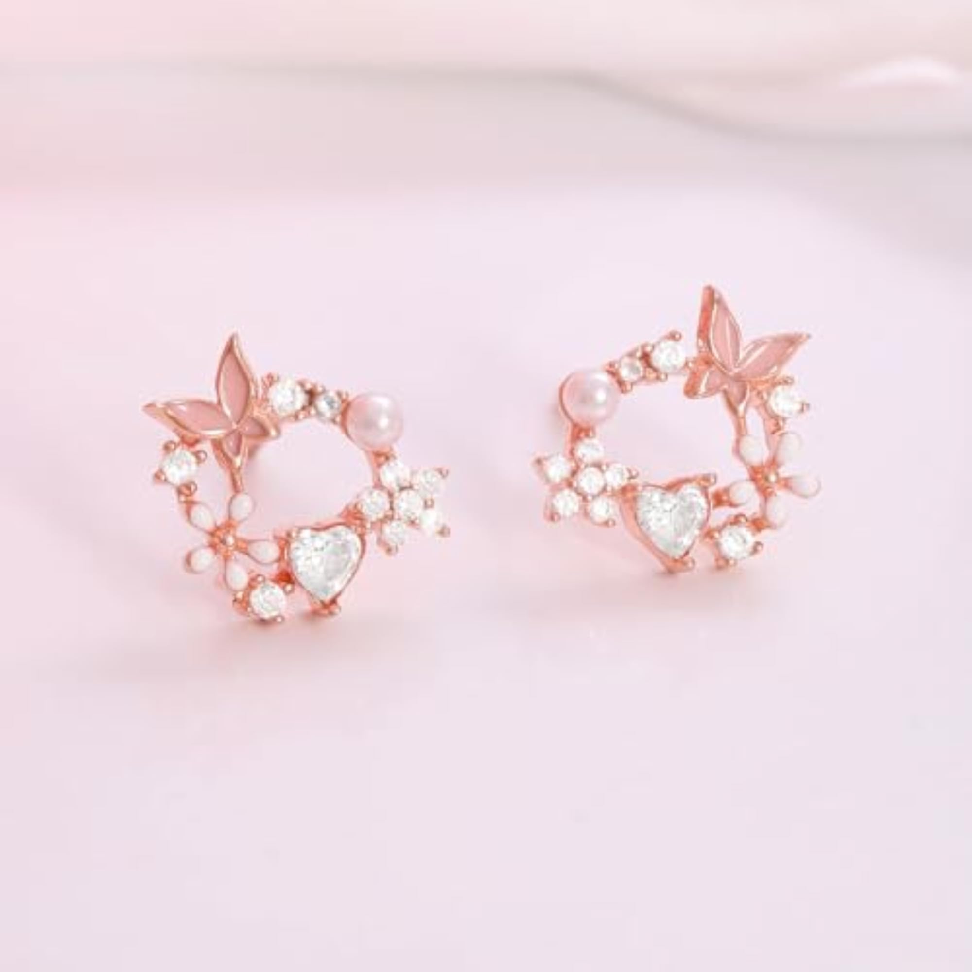 Women's 925 Sterling Silver Dreamy Butterfly Rose Gold Plated Earrings