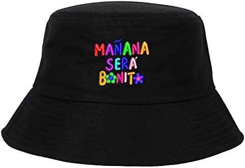 YUNXIYYDS Manana Sera Bonito Embroidered Letter Bucket Hat (Black)