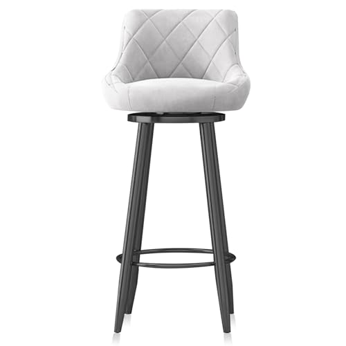 Tabouret de bar pivotant de cuisine en velours blanc avec pieds en métal noir