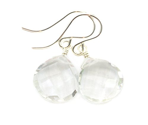 Sterling Silver Clear Crystal Quartz Faceted Heart Drop Dangle Earrings