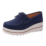 Veroders Women's Suede Wedge Loafers Slip-On Comfortable Penny Loafers Thick Soft Platform Shoes Business Work Walking 2017 Blue 35