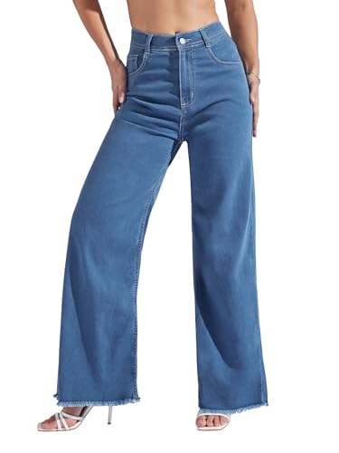 Image of Miss Chase Women's Wide-Leg High-Rise Regular-Length Stretchable Shaping Denim Jeans