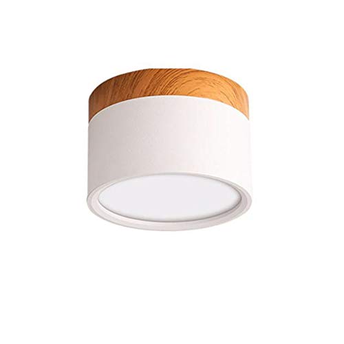 LAI HO LED Downlight, Nordic Wood Modern Led Surface Mounted Ceiling Light Fitting, Aluminum Cool White Spotlight for Dining Room Kitchen Hallway,White,7W