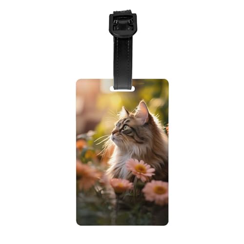 Etiquetas de equipaje con estampado de flores de gato, identificadores de etiquetas de veliz, crucero, aeropuerto, viajes, artículos esenciales
