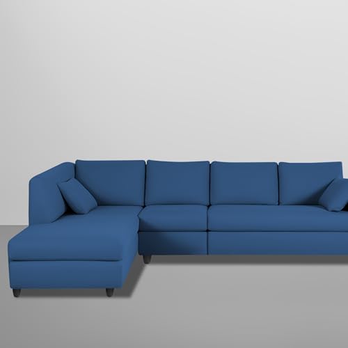 Image of Florian LHS 6 Seater L Shape Sofa Set for Living Room (Blue Fabric) Premium Fabric Sofa