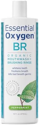Essential Oxygen Organic Brushing Rinse Toothpaste Mouthwash for Whiter Teeth, Fresher Breath, and Healthier Gums, Peppermint 16 fl. oz