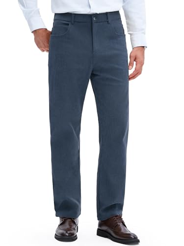 PLEPAN Men's Corduroy Pants Classic Fit Casual Pants Elastic Waist Straight Leg Loose Fit Streetwear Commuting with 5 Pockets Gray Blue,L