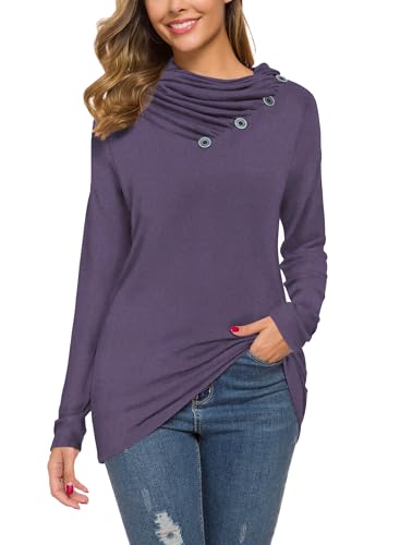 Image of WEACZZY Women's Long Sleeve Shirts Button Cowl Neck Casual Loose Tunic Tops Blouse Dressy Fashion 2026