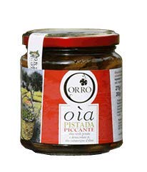 6 vasetti x 275 gr - Vaso di Oia Pistada piccanti, Olive denocciolate e pestate, in olio evo - Famiglia Orro