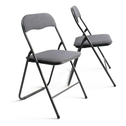 Genérico Silla Plegable Acolchada con Asiento de Tela, Gris Antracita, Estructura Negra, 44x48x78 cm
