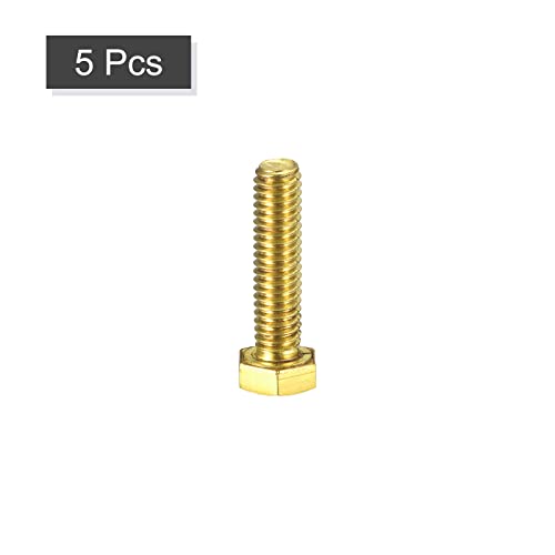 Image of uxcell Brass Hex Bolts, 5 /16-18x1-1 /4 5pcs Fully Thread Grade 4.8 Solid Brass Hexagon Head Bolt Machine Screws for Machinery