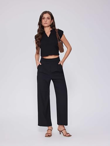 Vinova Womens Wide Straight Leg Pants Stretchy Summer High Waisted Casual Lounge Pants with Pockets3