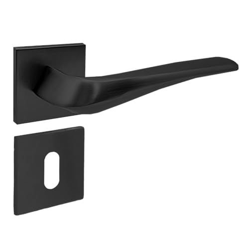 Domino ADEL-QR Slim Black Ensemble de Poignées Avec Rosaces Carrées BB - Pour Porte de Chambre, Bureau, Cave et Intérieure - Ferrures en Aluminium - Noir