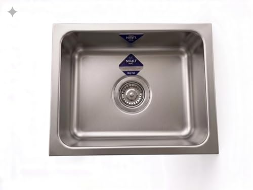 Image of NIRALI Kitchen Sink 19 x 16 Inch 304 Heavy Duty Stainless Steel | Single bowl Sink Round Coupling | Rust & Stain Resistant | Matt Finish | Minimizes Sound Orbis Kitchen SInk (Matt, 19 inch x 16 inch x 8 inch)