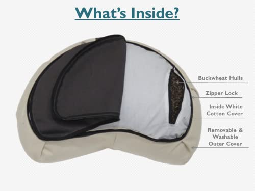 Image of Buckwheat ZAFU Meditation Cushion Filled with Buckwheat Hulls (Crescent - Cream & Grey)