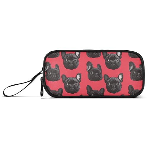 Image of Fisyme Dogs French Bulldog Red Pencil Case Large Capacity Pen Box Makeup Pouch Holder Organizer Stationery Bag for School Office College Traval