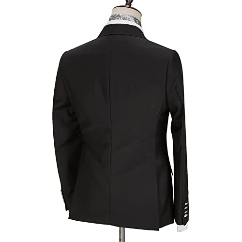 Youllyuu Herren-Hochzeitsanzüge, schwarz, Smokinghose, zweireihig, goldener Knopf, Revers, Blazer mit Kette – Bild 6