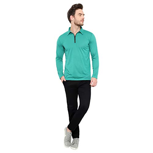 Image of Men's Cotton Blend Full Sleeve Zip Neck Polo T-Shirt (Pack of 1)
