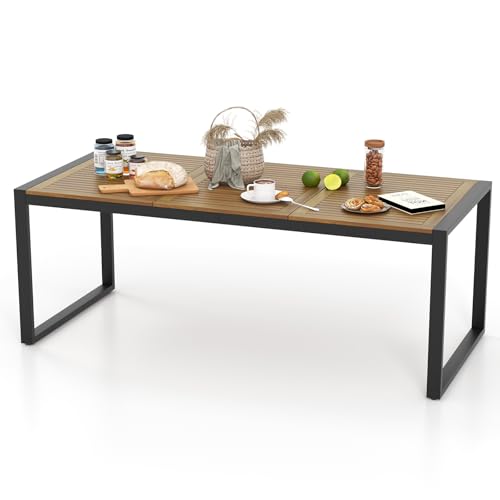 KOMFOTTEU Table à Manger de Jardin avec Trou pour Parasol, Table à Manger en Bois d'acacia pour 8 Personnes, 200 x 90 x 75 cm, Extérieur & Intérieur,...
