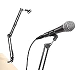 Alltravel Selfie Microphone Arm Stand, Adjustable Desk Suspension Boom Scissor Arm with Mic Clip Holder & Table Mounting Clamp, Heavy Duty Microphone Mount for DJ, Music Recorder and Computer PC Game