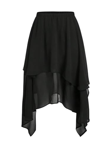 SHENHE Women's Chiffon Layered Asymmetrical Skirt Renaissance Fairy Flowy Midi Skirt