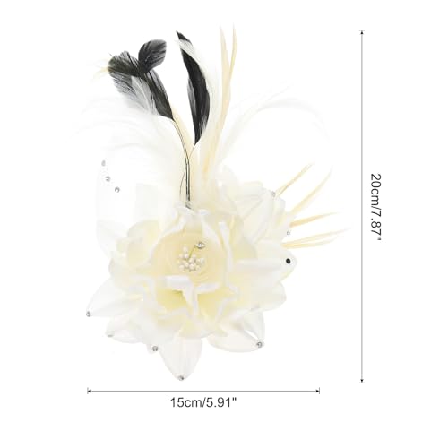 Broche floral elegante PATIKIL con plumas blanco y negro miniatura 2