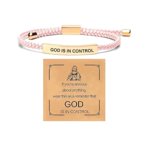LIU JUN God Is In Control Tube Motivational Bracelet For Women Men，Adjustable Braided Stainless Steel Engraving Inspirational Faith Bracelet Christian Unique Gifts Jewelry