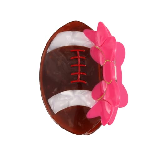 Personalized Acetate Soccer Girl Pink Bow Hair Claw Clip, Rugby Sport Accessory