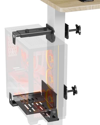 JOY worker Upgraded Under Desk PC Mount for Standing Desk, Clamp-On Desk Leg Computer Mount with Extra Protective Arms, Adjustable Computer Case CPU Holder Holds Up to 44lbs, Black