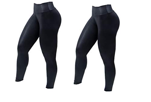 Kit 2 Legging Cirre Couro Fake Lisa Cós Alto (Preto, G)