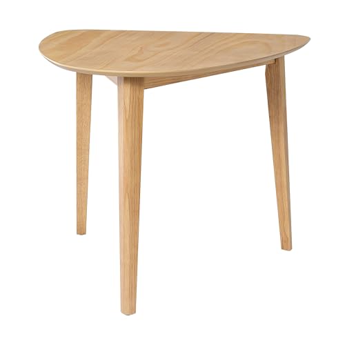 Image of Merax Modern Triangular Side Table, Space-Saving 36 inch Wood Accent Table for Living Room, Bedroom, Solid Rubber Wood & MDF, Natural