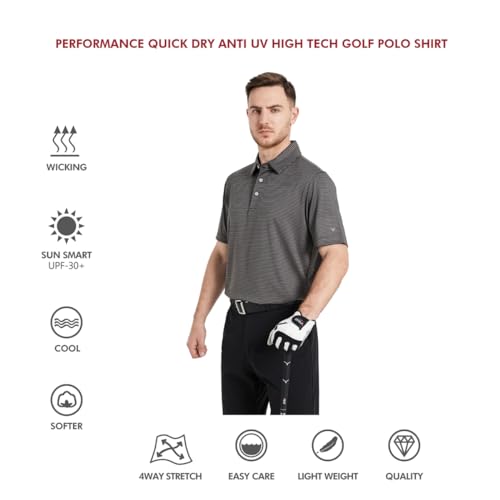 Image of Men's Golf Polo Shirts Short Sleeve Striped Performance Moisture Wicking Dry Fit Golf Shirts for Men