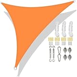 Dreieckiges Premium-Sonnensegel, 98 % UV-Schutz, für Garten, Terrasse und Partys im Freien, inklusive Montageset und Seilen, Orange, 5 x 5 x 5 m