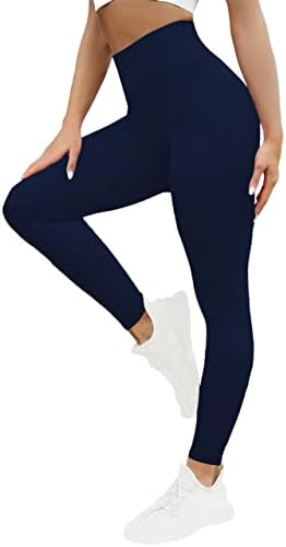 TMKOTOKRA High Waisted Workout Leggings for Women Tummy Control Butt Lifting Compression Leggings Soft Yoga Pants Navy Blue