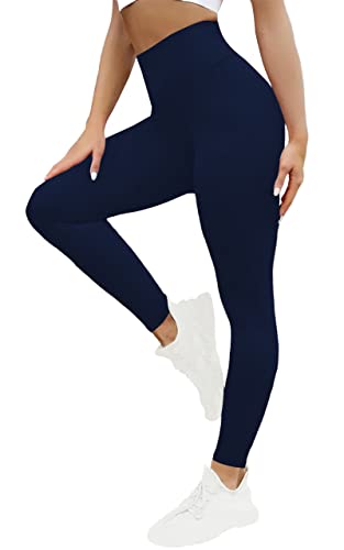 Tmkotokra High Waisted Workout Leggings For Women Tummy Control Butt Lifting Compression Leggings Soft Yoga Pants Navy Blue #TOP1