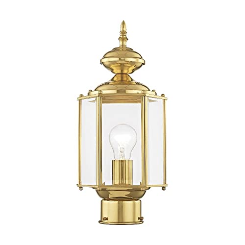 Image of Livex Lighting 2117-02 Post Light Fixture, Polished Brass | Clear Beveled Glass Shades
