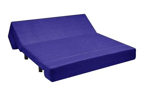 Image of 5X6-Feet Leg Sofa Cum Bed with Ottoman | Jute Fabric 3 Seater Convertible Sofa Bed | Modern Space Saving Furniture for Living Room | Purple