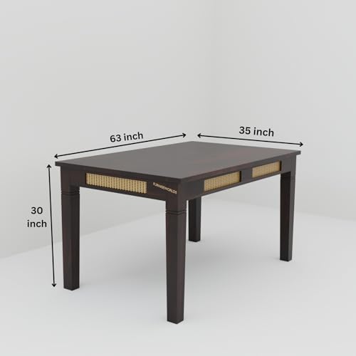 Image of Sheesham Wood Dining Table Set 6 Seater Set for Home and Kitchen, Rattan Dining Table 6 Seater with Chairs Cane Furniture, Dining Set
