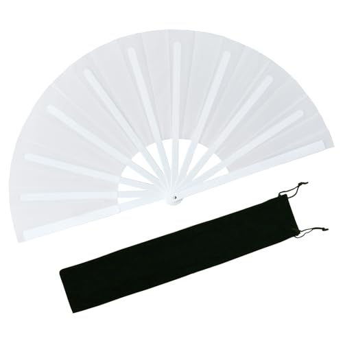 EOSAU Boots on The Ground Hand Fan Large Rave Fan Clacking Fans for Line Dancing Popping Folding Hand Fan Foldable for Kungfu Festival EDM Party Music (White)
