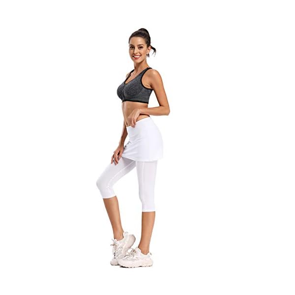 Ibeauti Womens UPF 50+ Yoga Skirted Capri Leggings Golf Tennis Pants with Skirt for Running Workout Active (White, Small) - Image 6