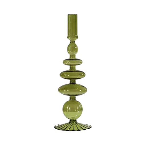 Glass Candlestick Holders Colorful Glass Taper Candle Stand Modern Elegant Candle Stick Candle Holder Glass Vase Decor for Home Party Centerpiece(Green)
