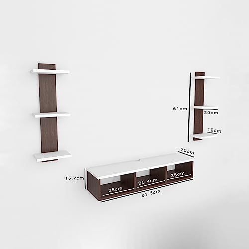 Image of ESTANTERIA Tv Unit for Living Room 43 inch Engineered Wood Wall Mounted TV Entertainment Set Top Box Floating Stand with Shelves for Books Decorative Item Cabinet for Living Room, Bedroom (20DX73H)