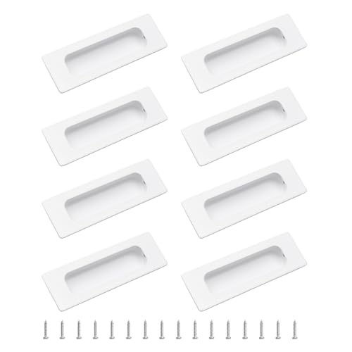 Image of MOROBOR 8 PCS Recessed Cabinet Handles, Warm White Stainless Steel Rectangular Knob with Screws, Exposed Installation Embedded Pull Handle for Wardrobe Drawer Flush Sliding Door -117 mm /4.6 in
