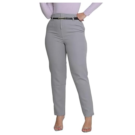 Calça Feminina Alfaiataria Social Slim (BR, Alfa, GG, Slim, Regular, Cinza-claro)