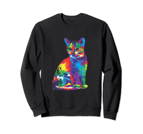 Camiseta de Rainbow Cat con cara de gato, divertida Sudadera