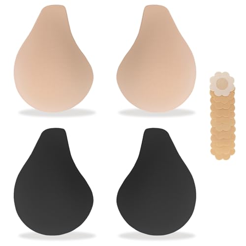 Bontierie Nipple Covers Sticky Push up Bra Added Lift Seamless Ultra-Thin Pasties Adhesive Bras Women Beige Black