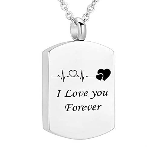 Wycian Collar Personalizado Hombre, Collar Acero Inoxidable Mujer Plateado ECG de Forma Rectangular para Recuerdo Memorial Cover
